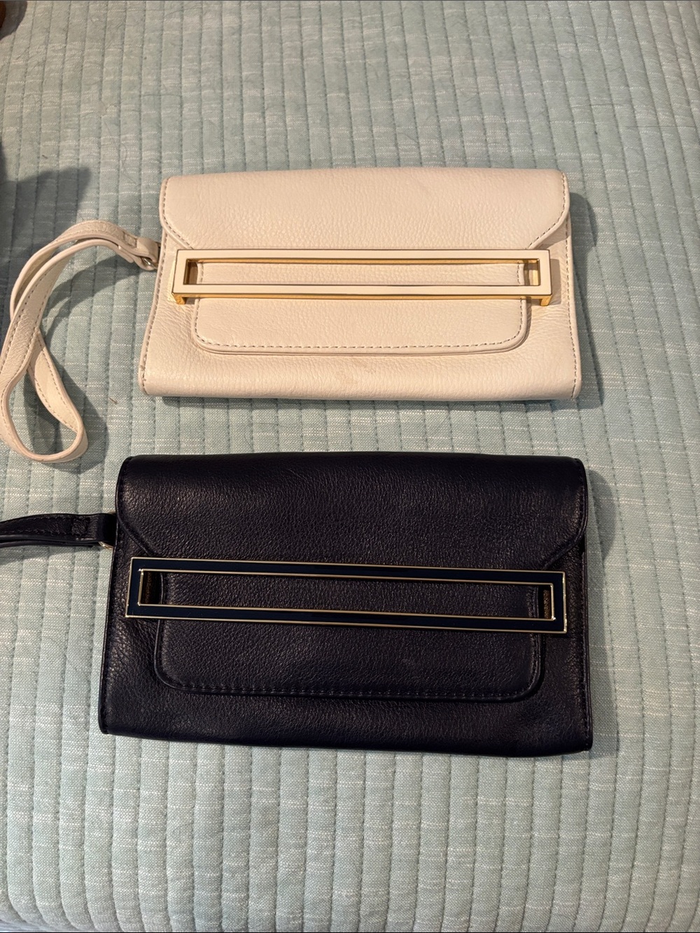 Stylish Leather Wristlet Clutch in Black and Cream